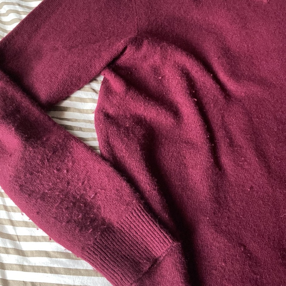 100% Cashmere Burgundy Wine V-Neck Sweater Pullover Oversized Luxury Unisex XL - Picture 6 of 9